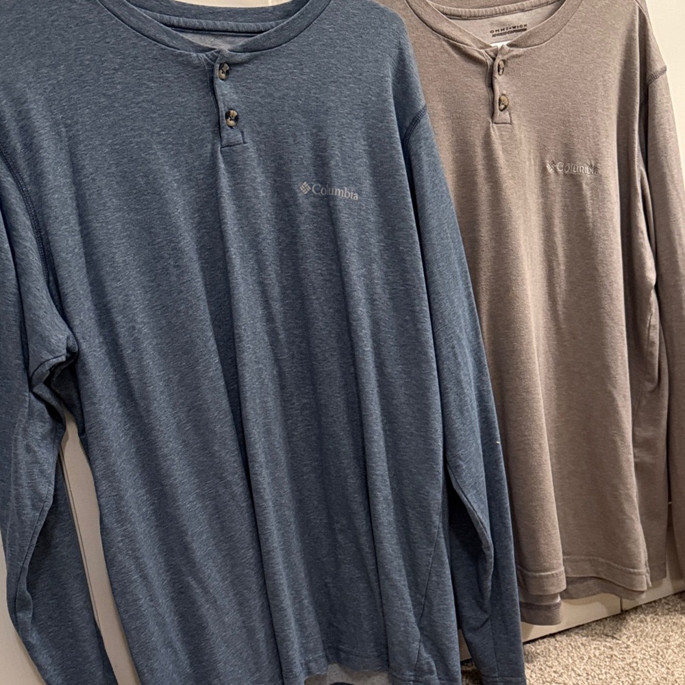 Columbia Men's Long Sleeve Henley Shirt - Blue and Brown